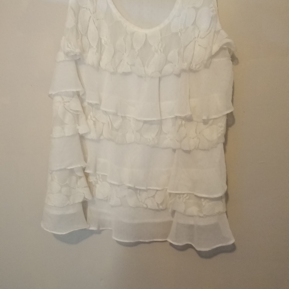 Y2K Ruffle Front Blouse, Cream Lace Sheer, Tank Top, Femcore
